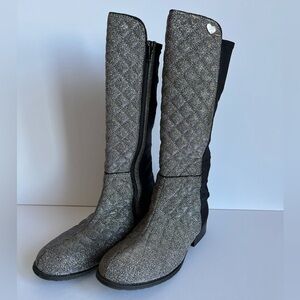 Stuart Weitzman 50/50 Quilted Shimmer Glitter Sparkle Riding Boots Size 5 Girls